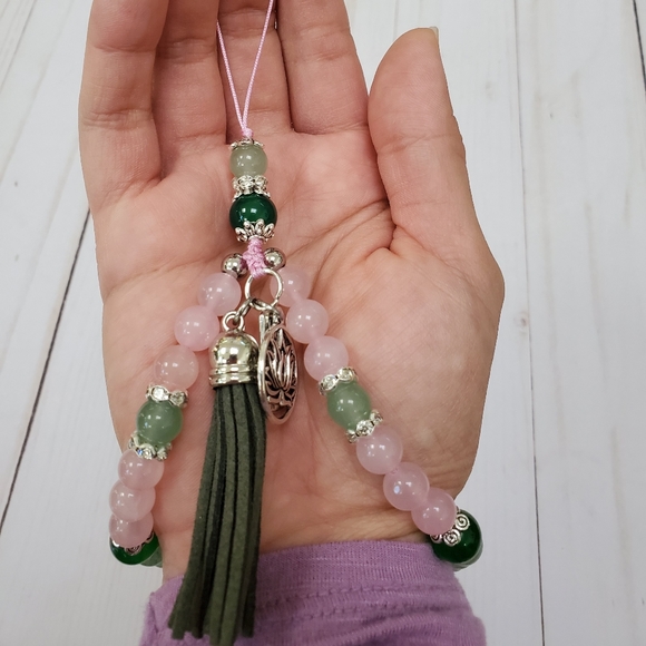 Aventurine and Rose Quartz Stone Beads Phone Strap - Picture 5 of 7